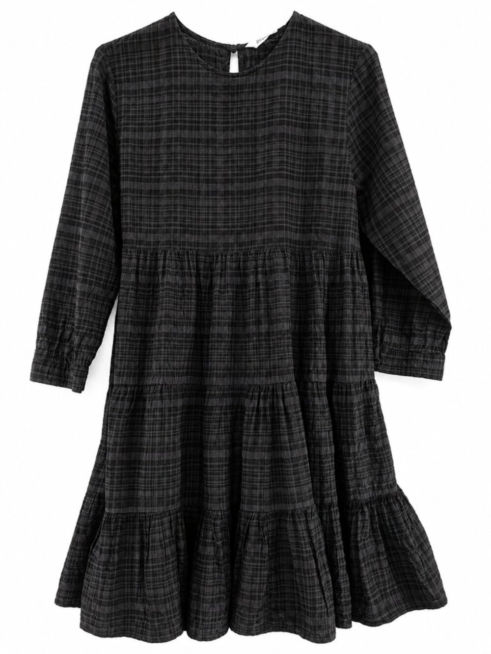 ZARA, Midi Smock Dress, Plaid, Tiered, Long Sleeve Babydoll, US Medium